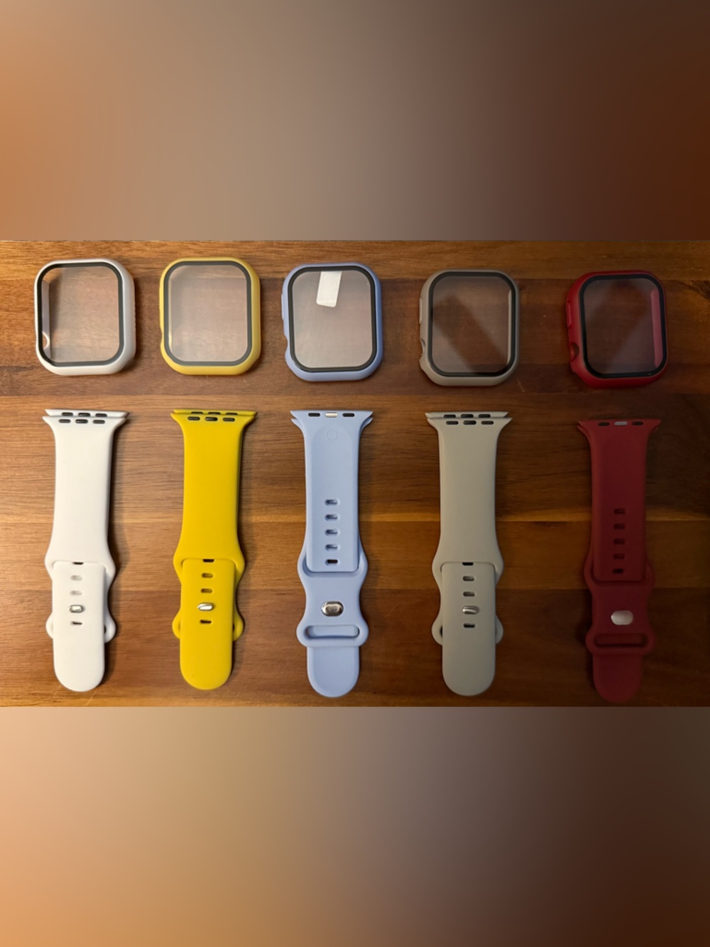 5 Silicone Bands and Protective Cases - Multiple Colors for Apple Watch